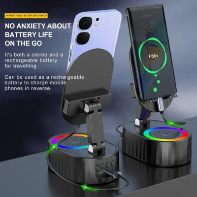 🔥2025 Upgraded Cell Phone Stand with Induction Speaker/Power Bank/Atmosphere Light
